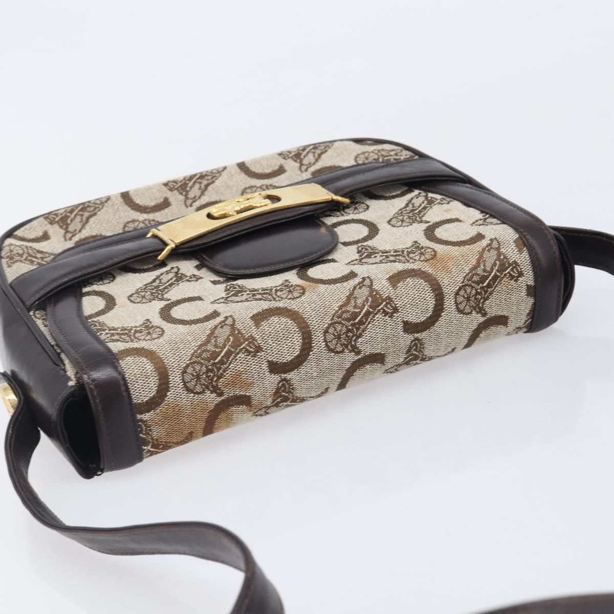 CELINE C Saluki Shoulder Bag Canvas Beige Gold Tone Auth ka6722