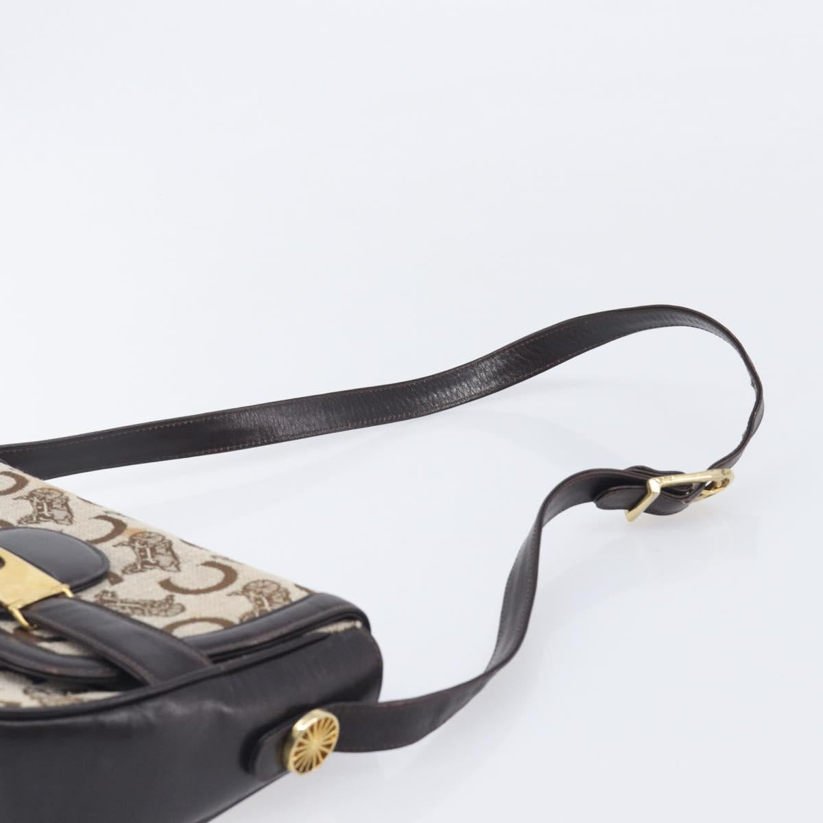CELINE C Saluki Shoulder Bag Canvas Beige Gold Tone Auth ka6722
