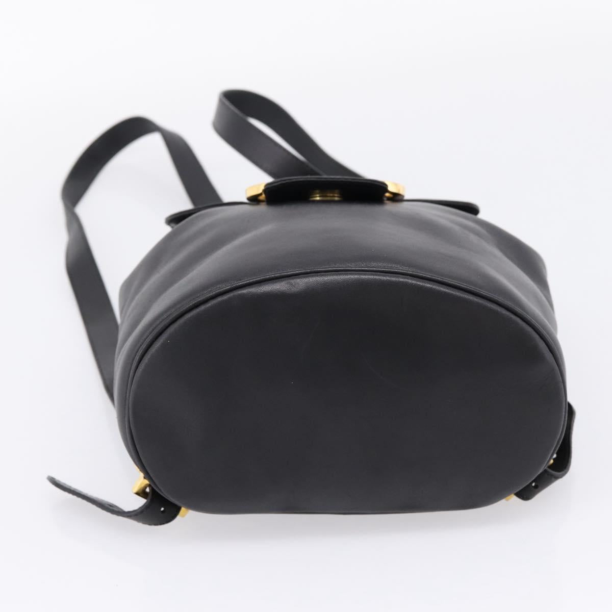Salvatore Ferragamo Gancini Backpack Leather Black Gold Tone Auth ka6723