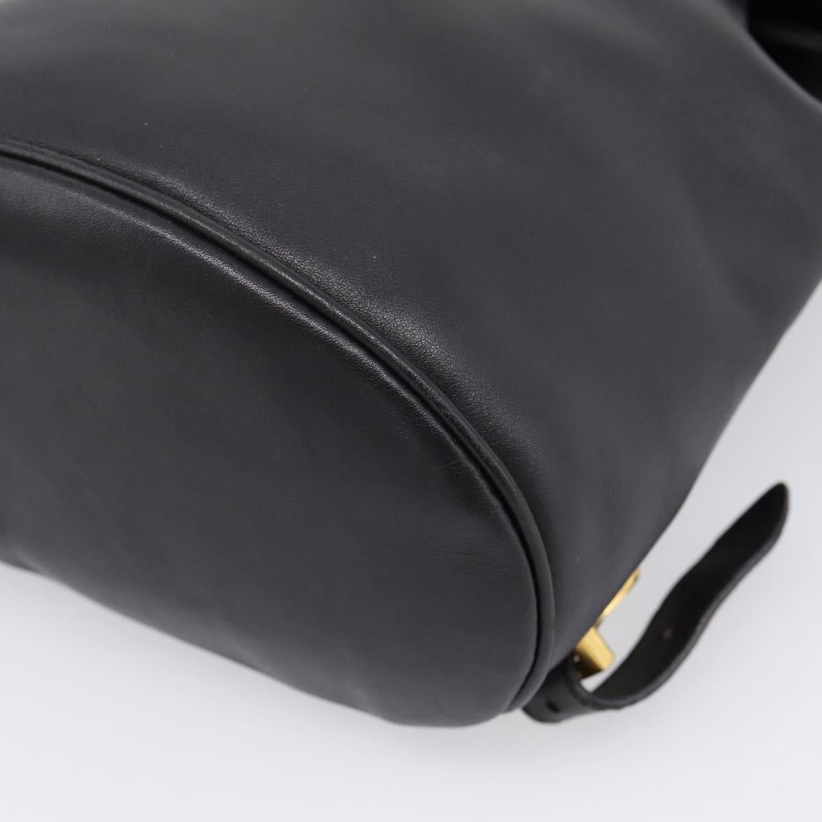 Salvatore Ferragamo Gancini Backpack Leather Black Gold Tone Auth ka6723