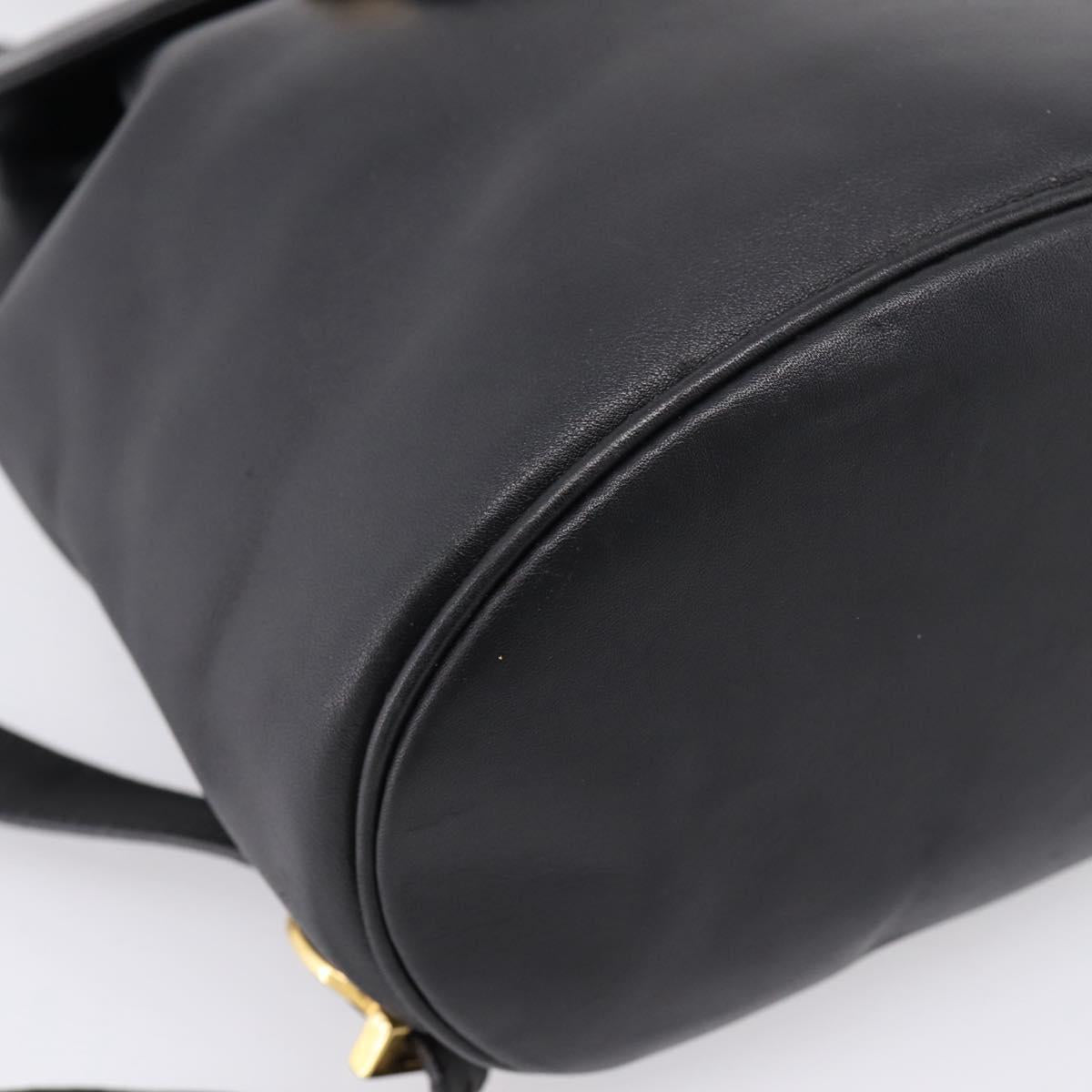 Salvatore Ferragamo Gancini Backpack Leather Black Gold Tone Auth ka6723