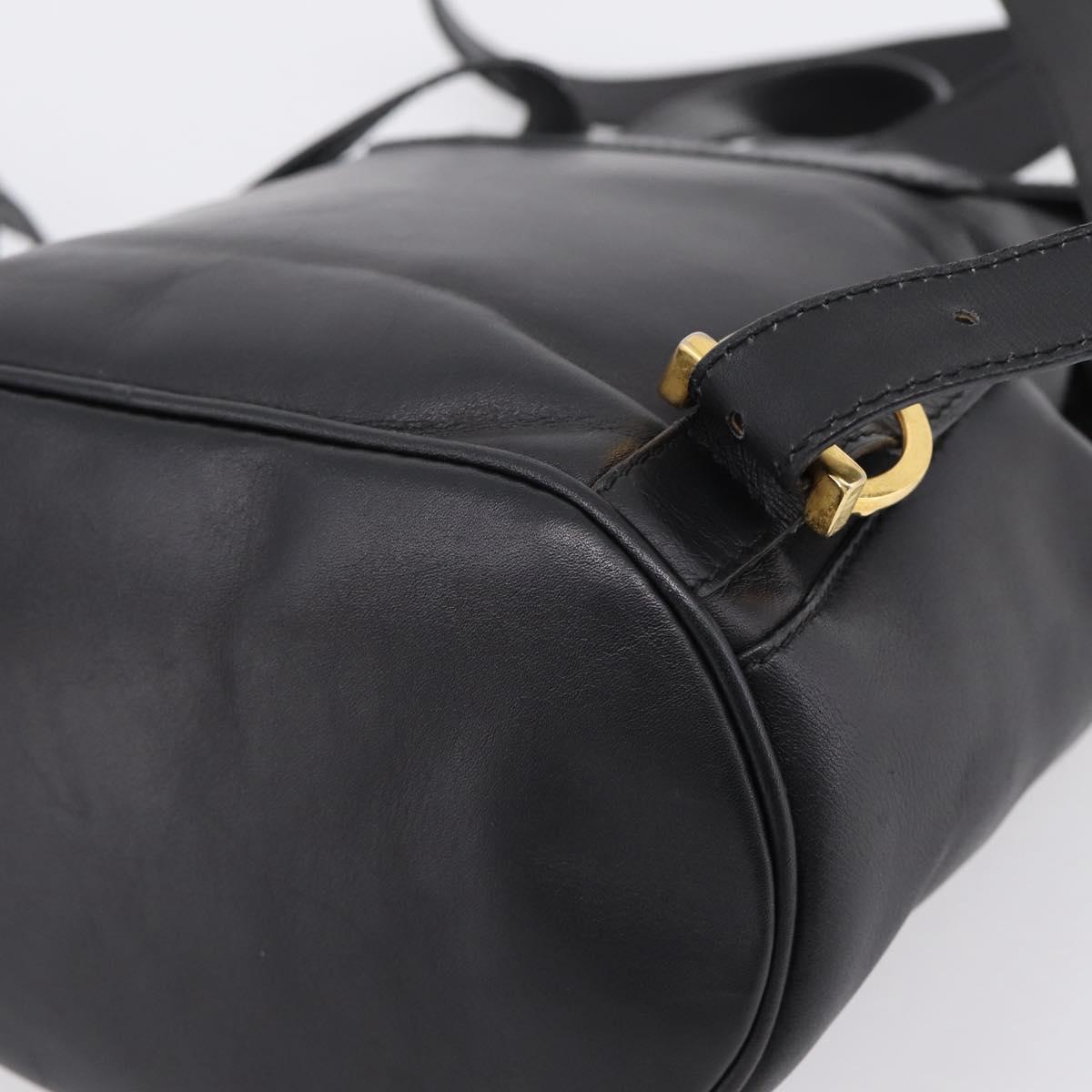 Salvatore Ferragamo Gancini Backpack Leather Black Gold Tone Auth ka6723