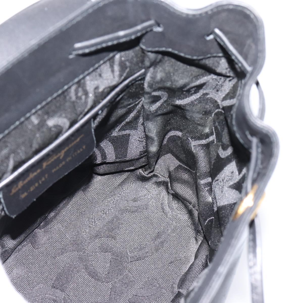 Salvatore Ferragamo Gancini Backpack Leather Black Gold Tone Auth ka6723