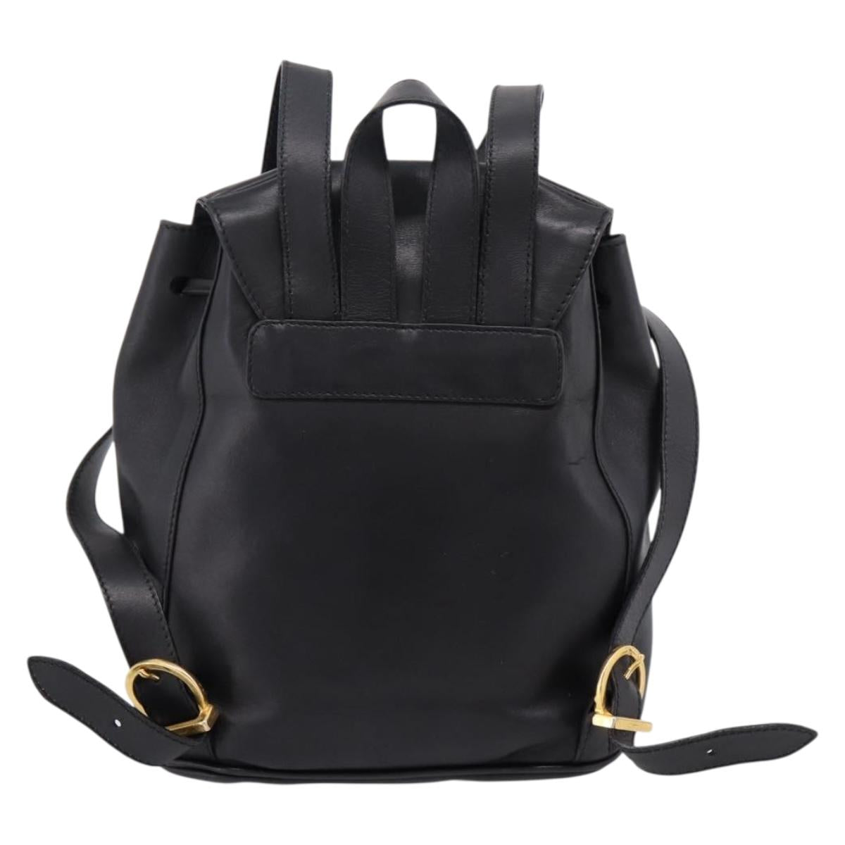 Salvatore Ferragamo Gancini Backpack Leather Black Gold Tone Auth ka6723