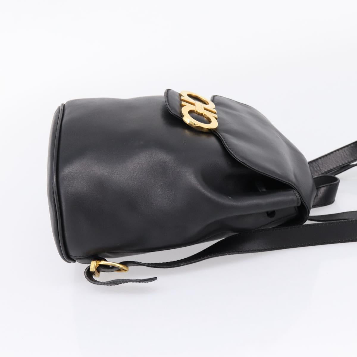 Salvatore Ferragamo Gancini Backpack Leather Black Gold Tone Auth ka6723