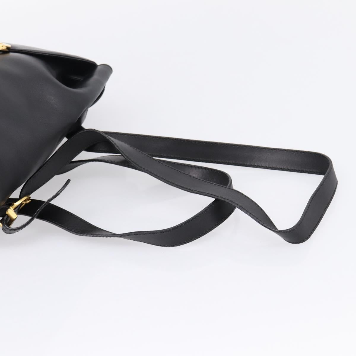Salvatore Ferragamo Gancini Backpack Leather Black Gold Tone Auth ka6723