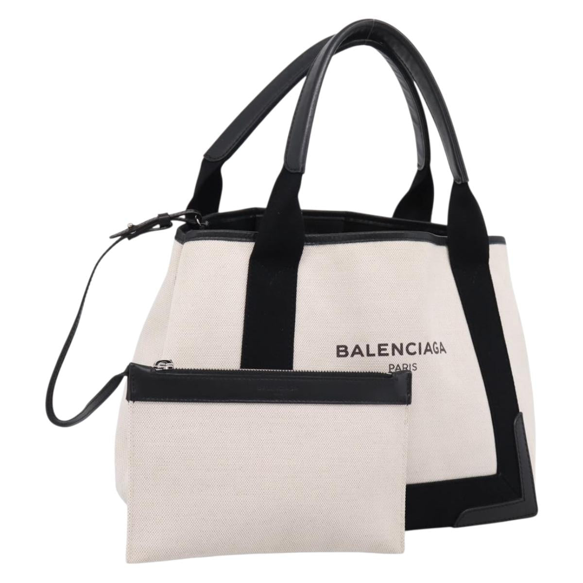 Balenciaga Navy Cabas S Tote Bag Canvas White Black 339933 Auth ka6724A