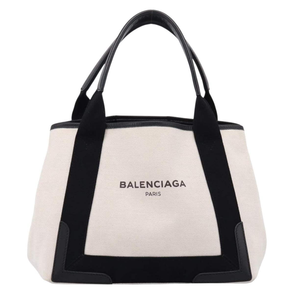 Balenciaga Navy Cabas S Tote Bag Canvas White Black 339933 Auth ka6724A