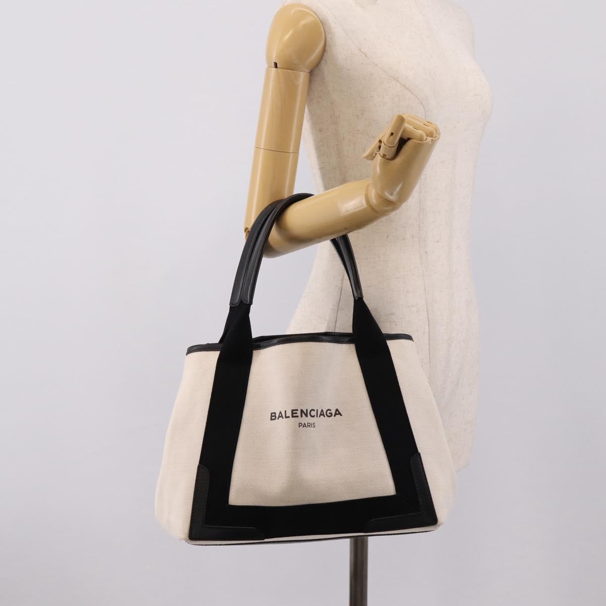 Balenciaga Navy Cabas S Tote Bag Canvas White Black 339933 Auth ka6724A