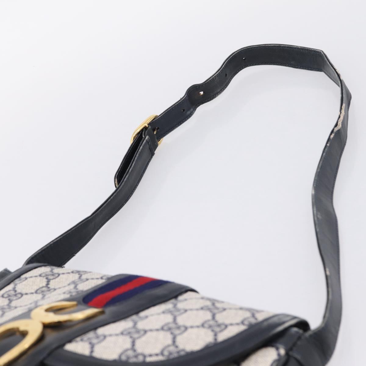 GUCCI GG Supreme Sherry Line Shoulder Bag PVC Navy Gold 30 001 1915 Auth ka6725
