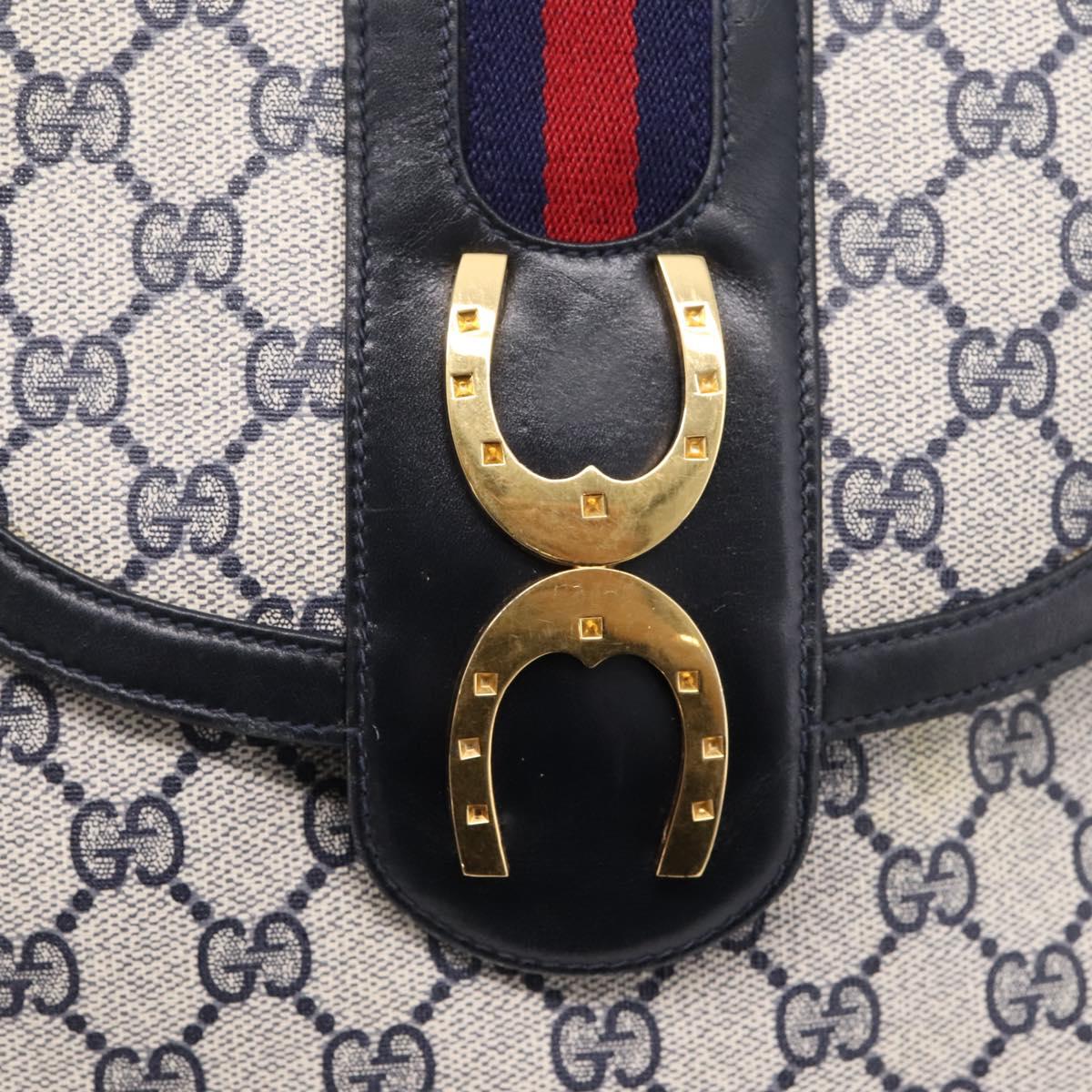 GUCCI GG Supreme Sherry Line Shoulder Bag PVC Navy Gold 30 001 1915 Auth ka6725