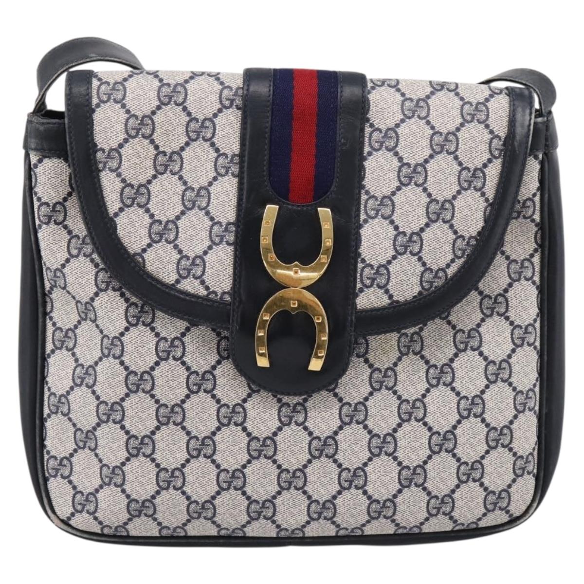 GUCCI GG Supreme Sherry Line Shoulder Bag PVC Navy Gold 30 001 1915 Auth ka6725