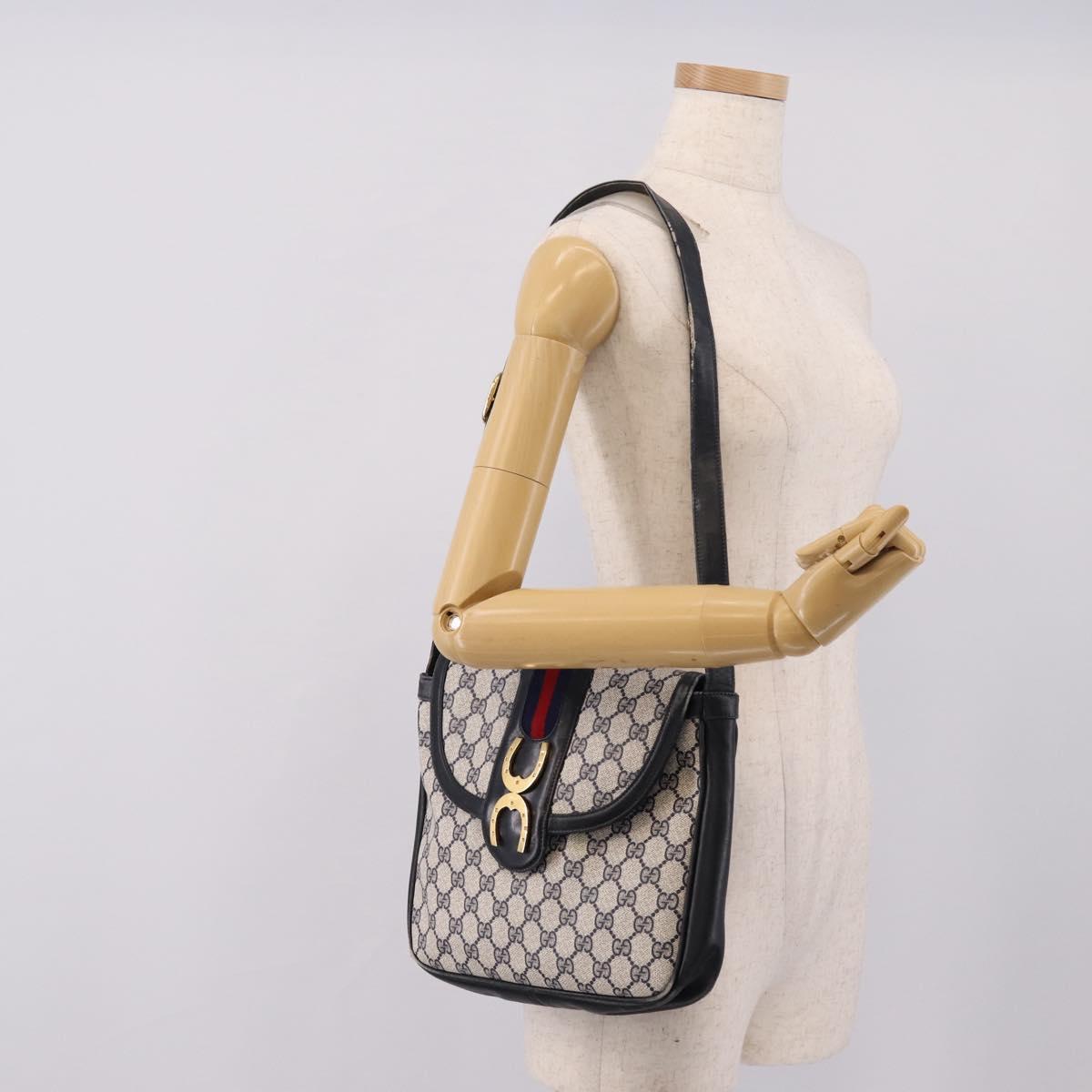 GUCCI GG Supreme Sherry Line Shoulder Bag PVC Navy Gold 30 001 1915 Auth ka6725