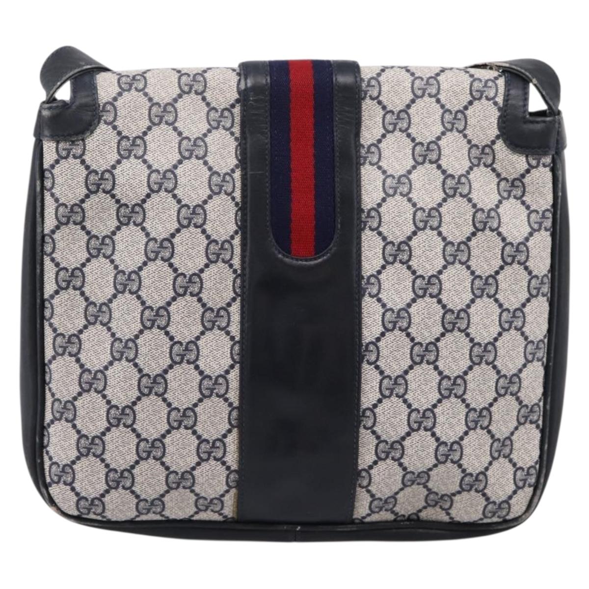 GUCCI GG Supreme Sherry Line Shoulder Bag PVC Navy Gold 30 001 1915 Auth ka6725