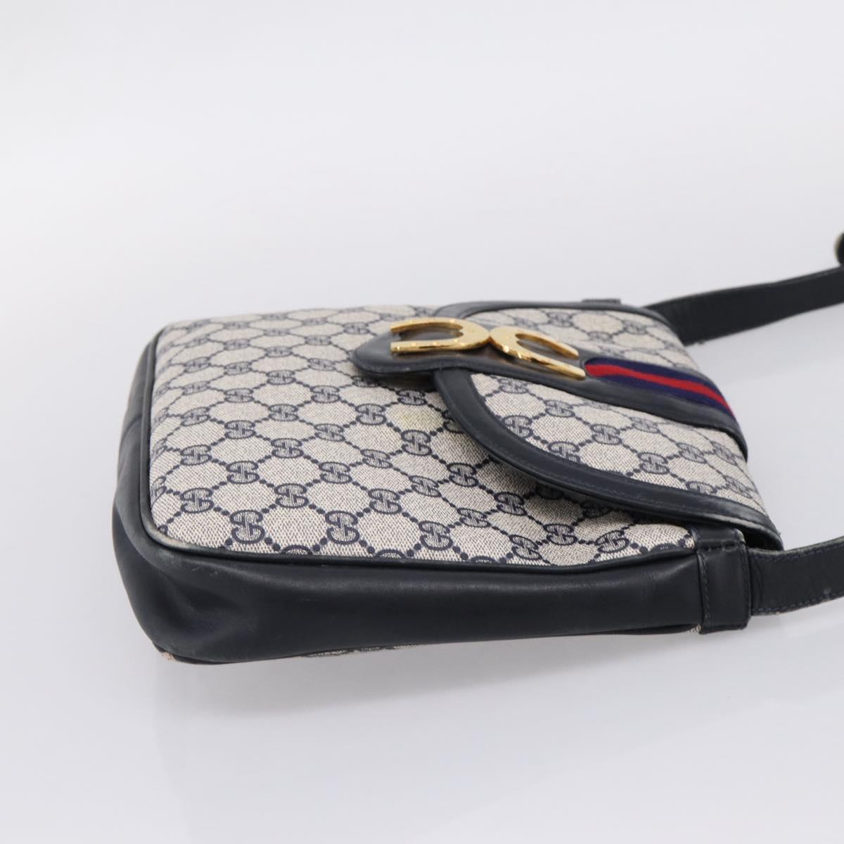 GUCCI GG Supreme Sherry Line Shoulder Bag PVC Navy Gold 30 001 1915 Auth ka6725