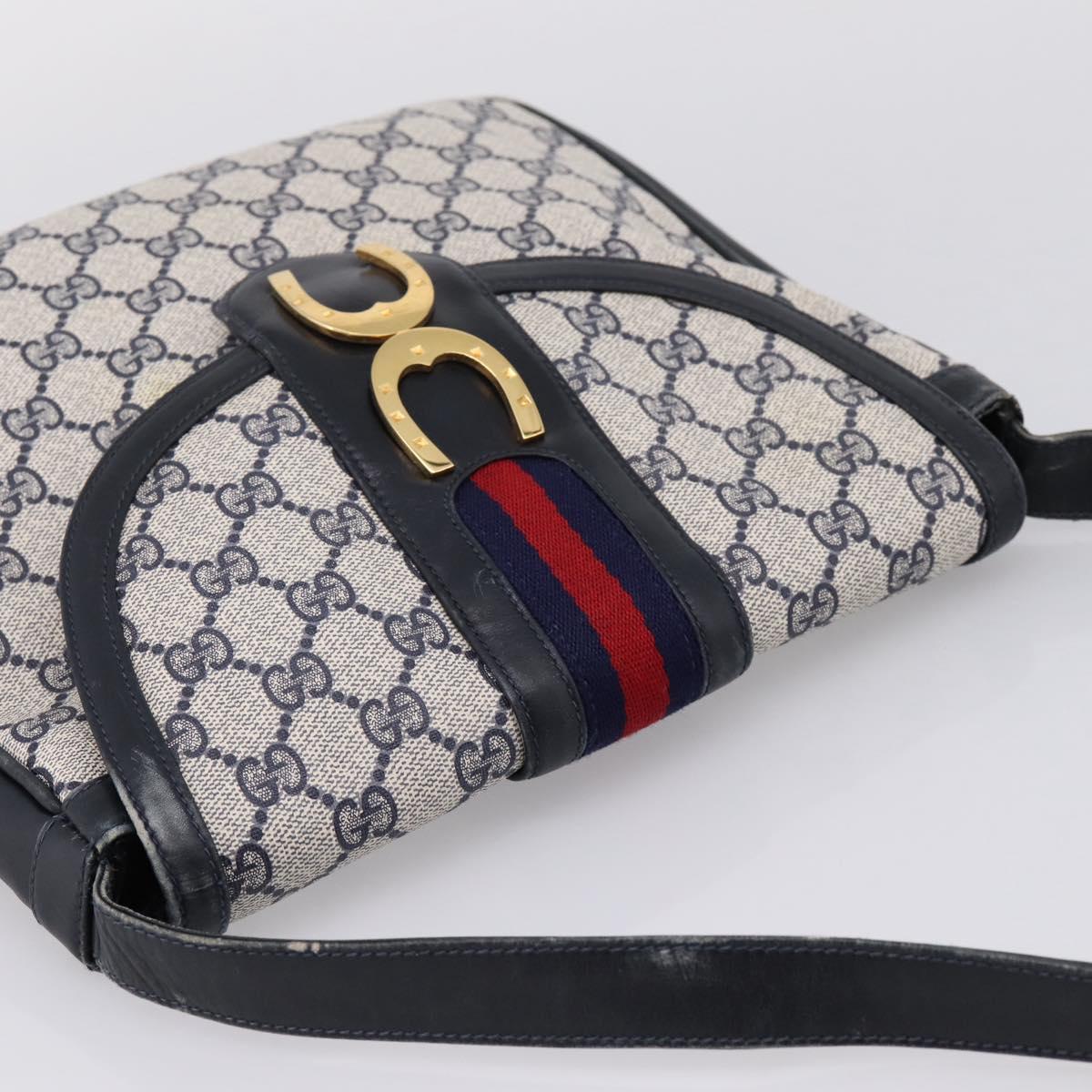 GUCCI GG Supreme Sherry Line Shoulder Bag PVC Navy Gold 30 001 1915 Auth ka6725