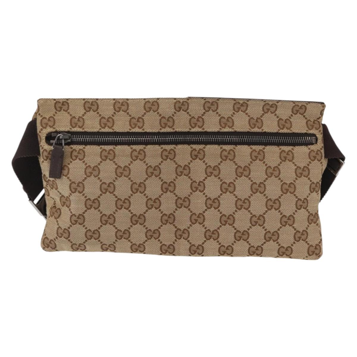 GUCCI GG Canvas Waist Bag Beige Silver 28566 Auth ka673