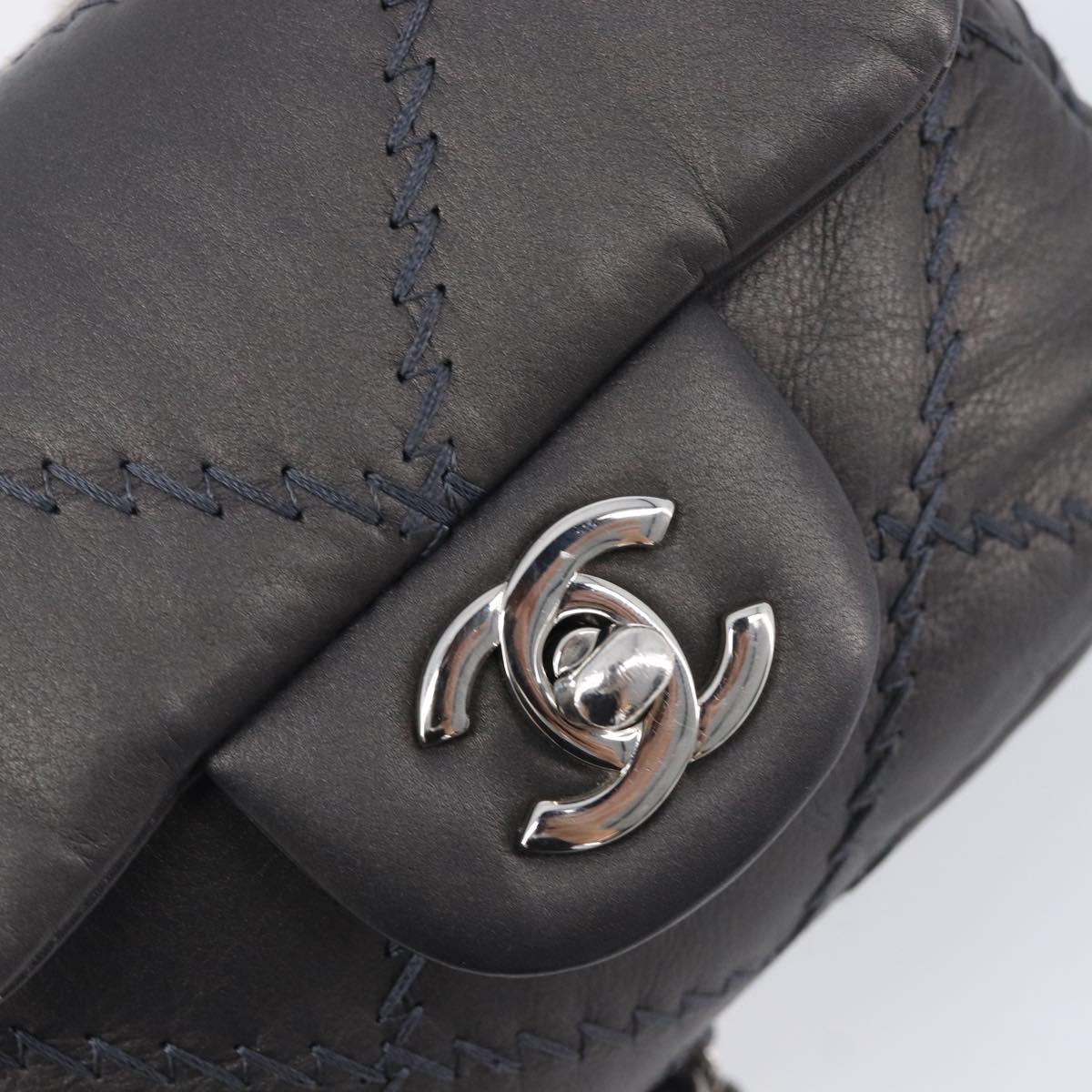 CHANEL Ultra Stitch Chain Shoulder Bag Lamb Skin Gray Silver CC Auth ka6731V