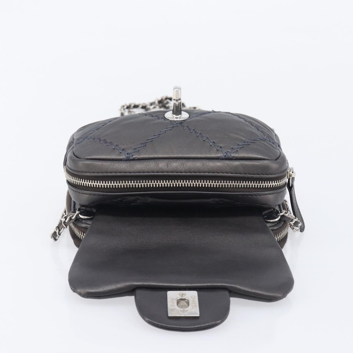 CHANEL Ultra Stitch Chain Shoulder Bag Lamb Skin Gray Silver CC Auth ka6731V