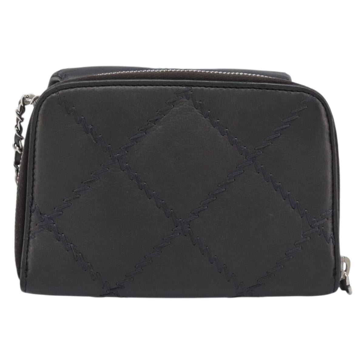 CHANEL Ultra Stitch Chain Shoulder Bag Lamb Skin Gray Silver CC Auth ka6731V