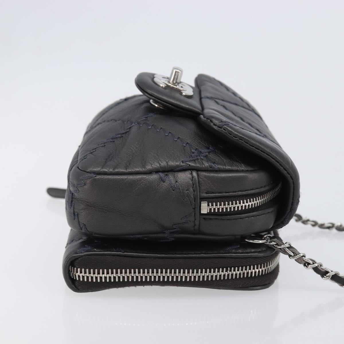 CHANEL Ultra Stitch Chain Shoulder Bag Lamb Skin Gray Silver CC Auth ka6731V