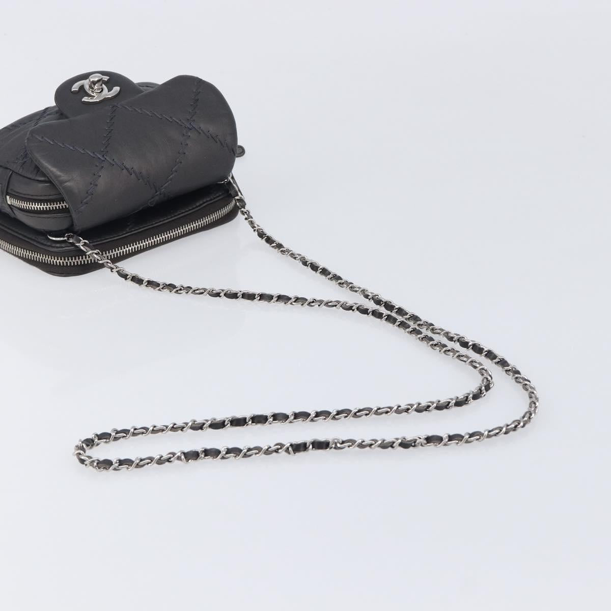 CHANEL Ultra Stitch Chain Shoulder Bag Lamb Skin Gray Silver CC Auth ka6731V