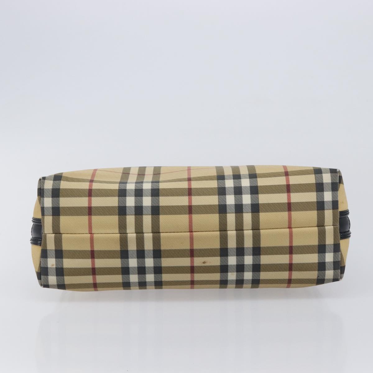 BURBERRY Nova Check Hand Bag PVC Leather Beige Silver Auth ka6732A
