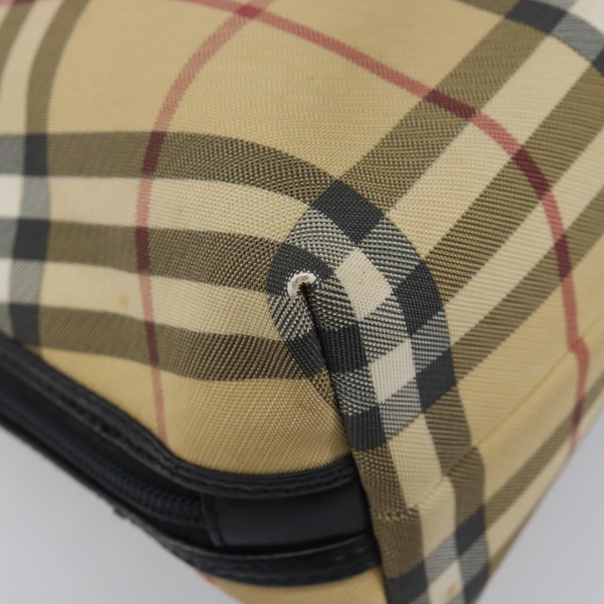 BURBERRY Nova Check Hand Bag PVC Leather Beige Silver Auth ka6732A