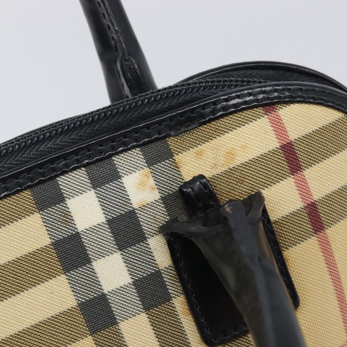 BURBERRY Nova Check Hand Bag PVC Leather Beige Silver Auth ka6732A