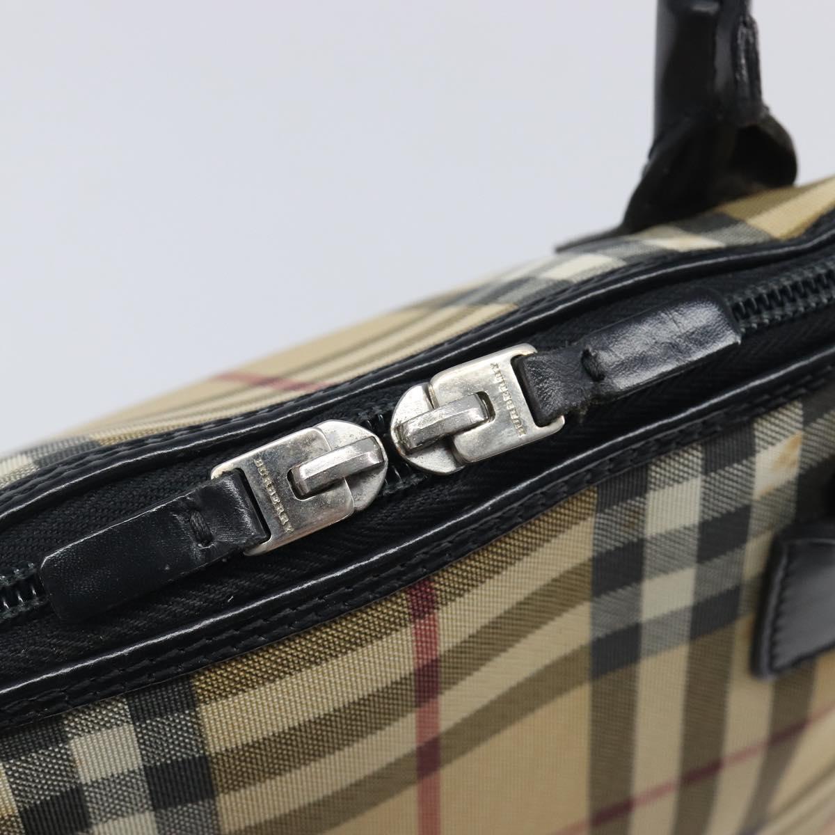 BURBERRY Nova Check Hand Bag PVC Leather Beige Silver Auth ka6732A