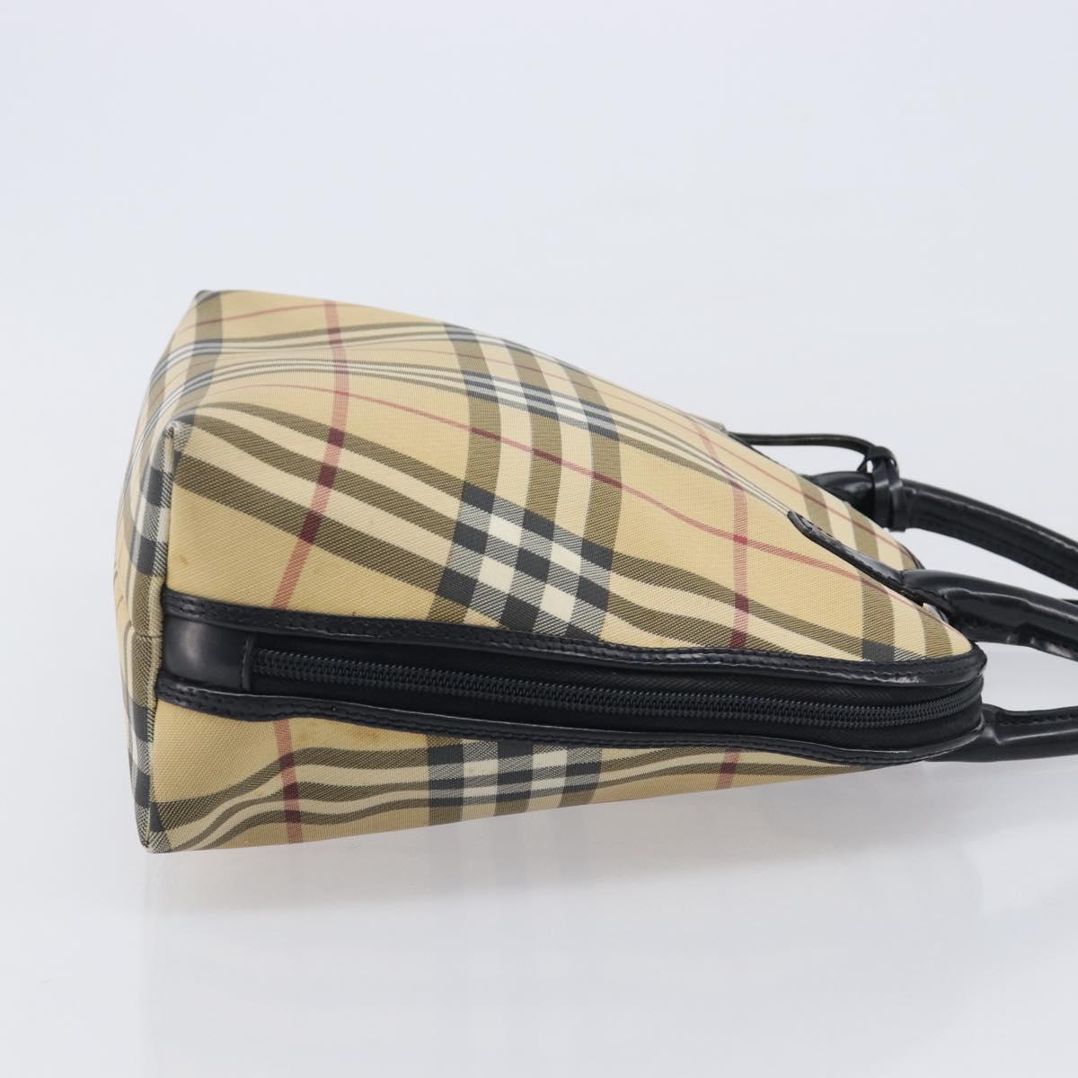 BURBERRY Nova Check Hand Bag PVC Leather Beige Silver Auth ka6732A