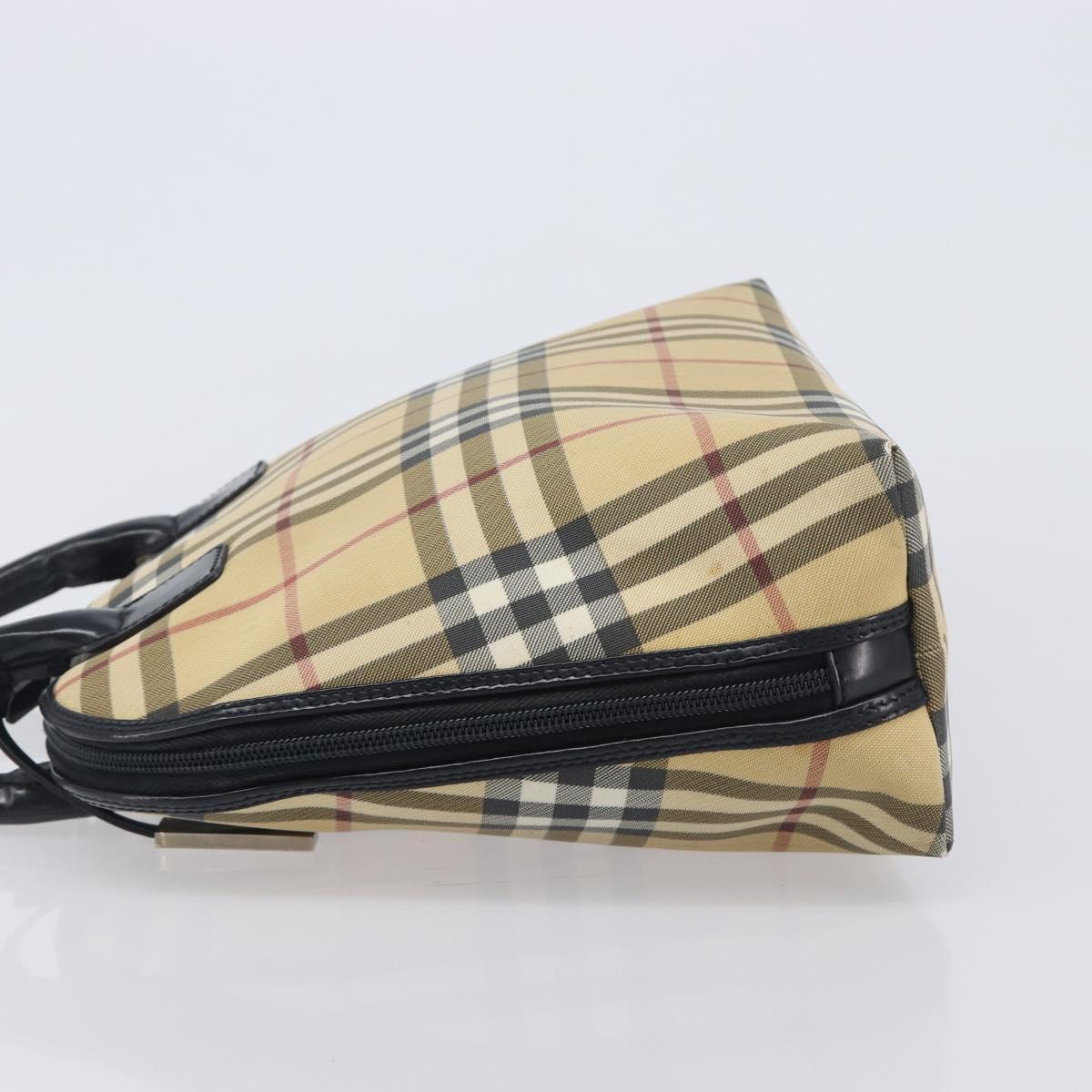 BURBERRY Nova Check Hand Bag PVC Leather Beige Silver Auth ka6732A