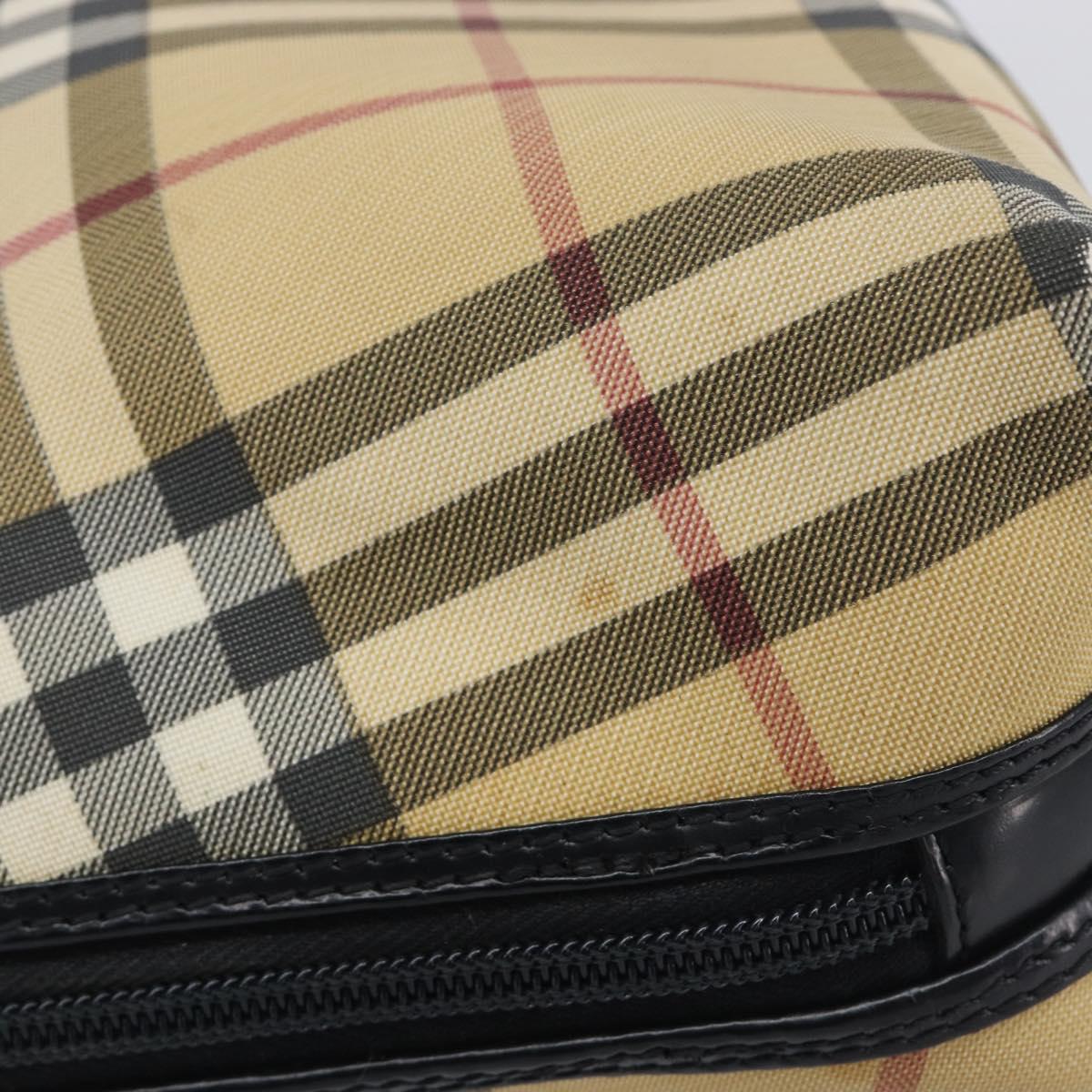 BURBERRY Nova Check Hand Bag PVC Leather Beige Silver Auth ka6732A