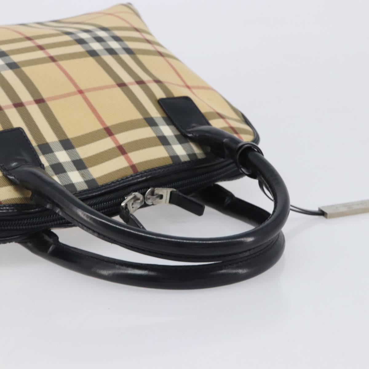 BURBERRY Nova Check Hand Bag PVC Leather Beige Silver Auth ka6732A