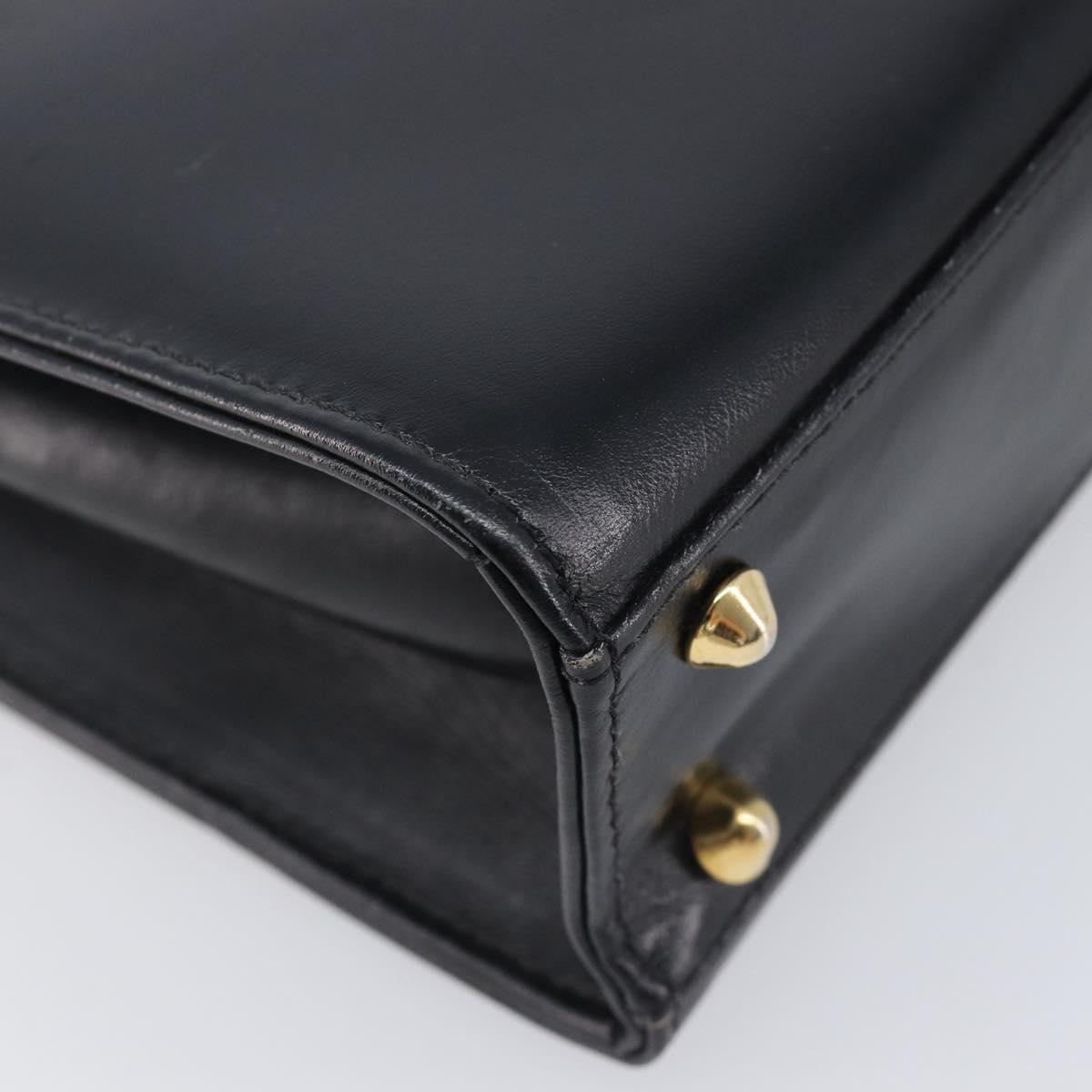 Burberrys Hand Bag Leather Black Gold Tone Auth ka6735