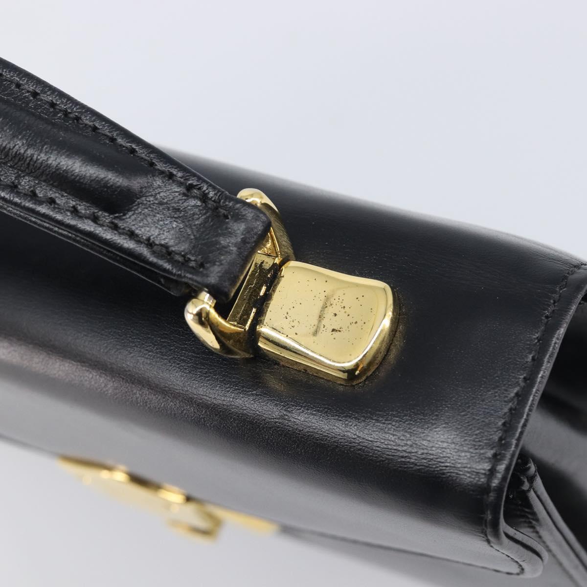 Burberrys Hand Bag Leather Black Gold Tone Auth ka6735