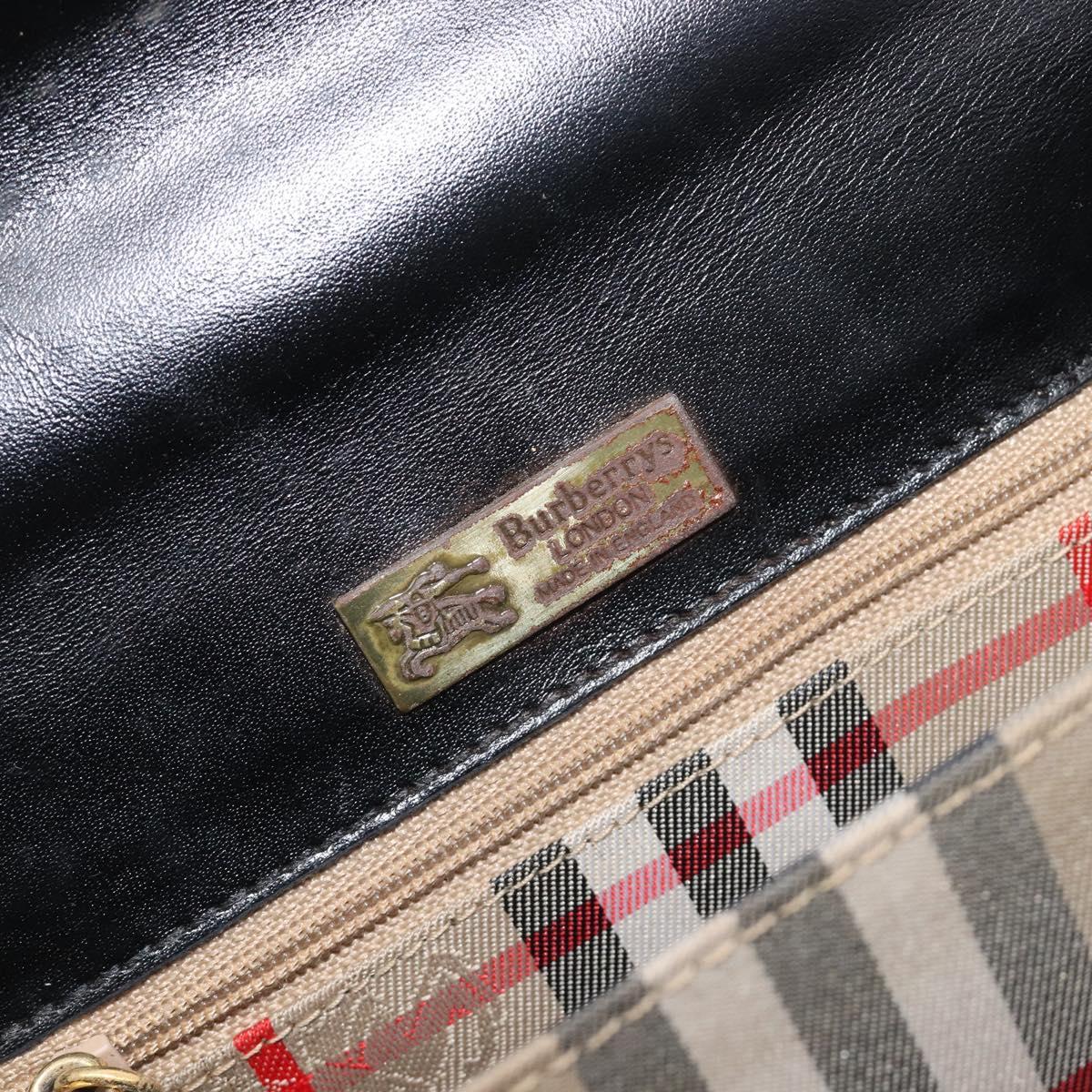 Burberrys Hand Bag Leather Black Gold Tone Auth ka6735