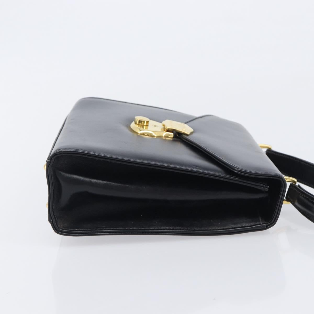 Burberrys Hand Bag Leather Black Gold Tone Auth ka6735