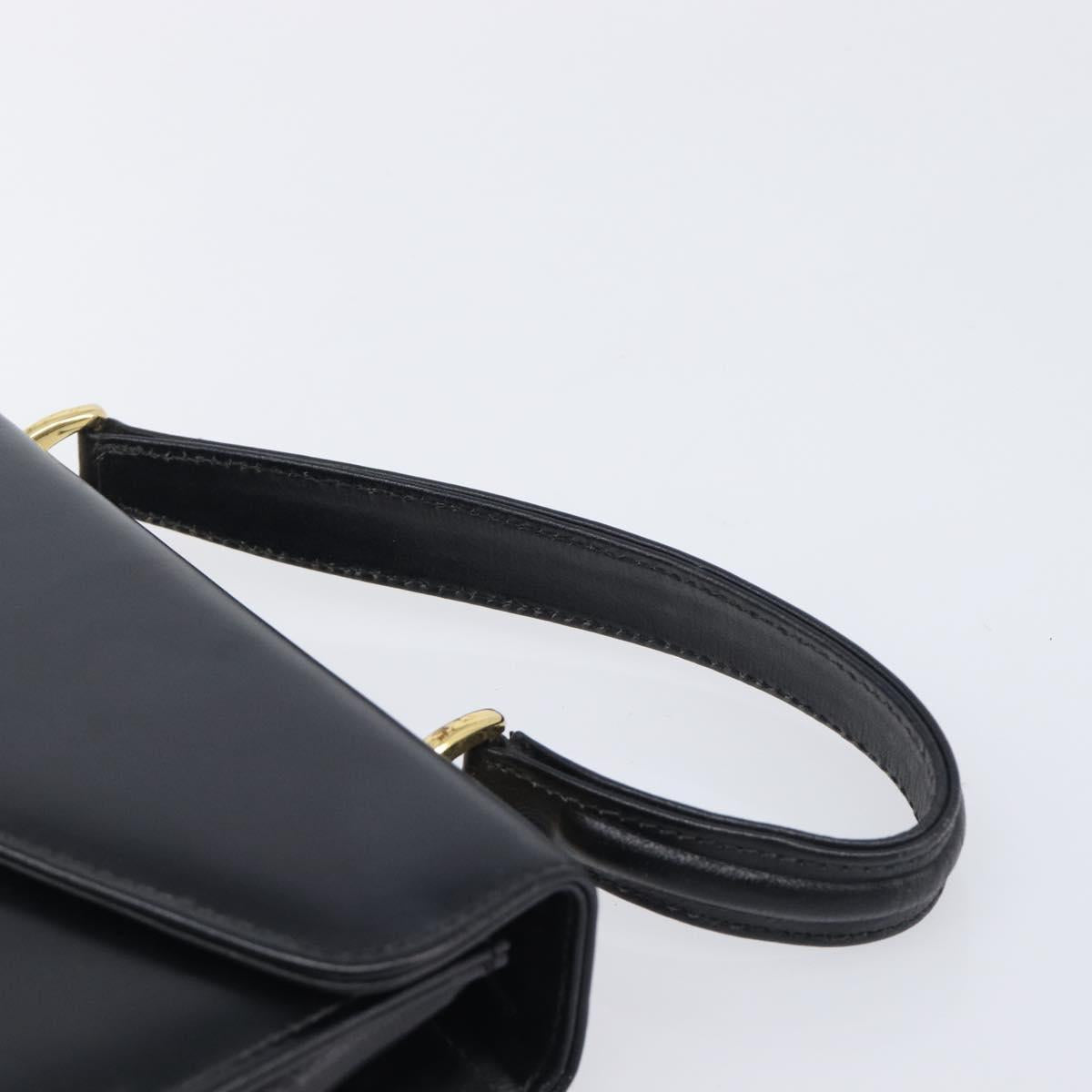 Burberrys Hand Bag Leather Black Gold Tone Auth ka6735