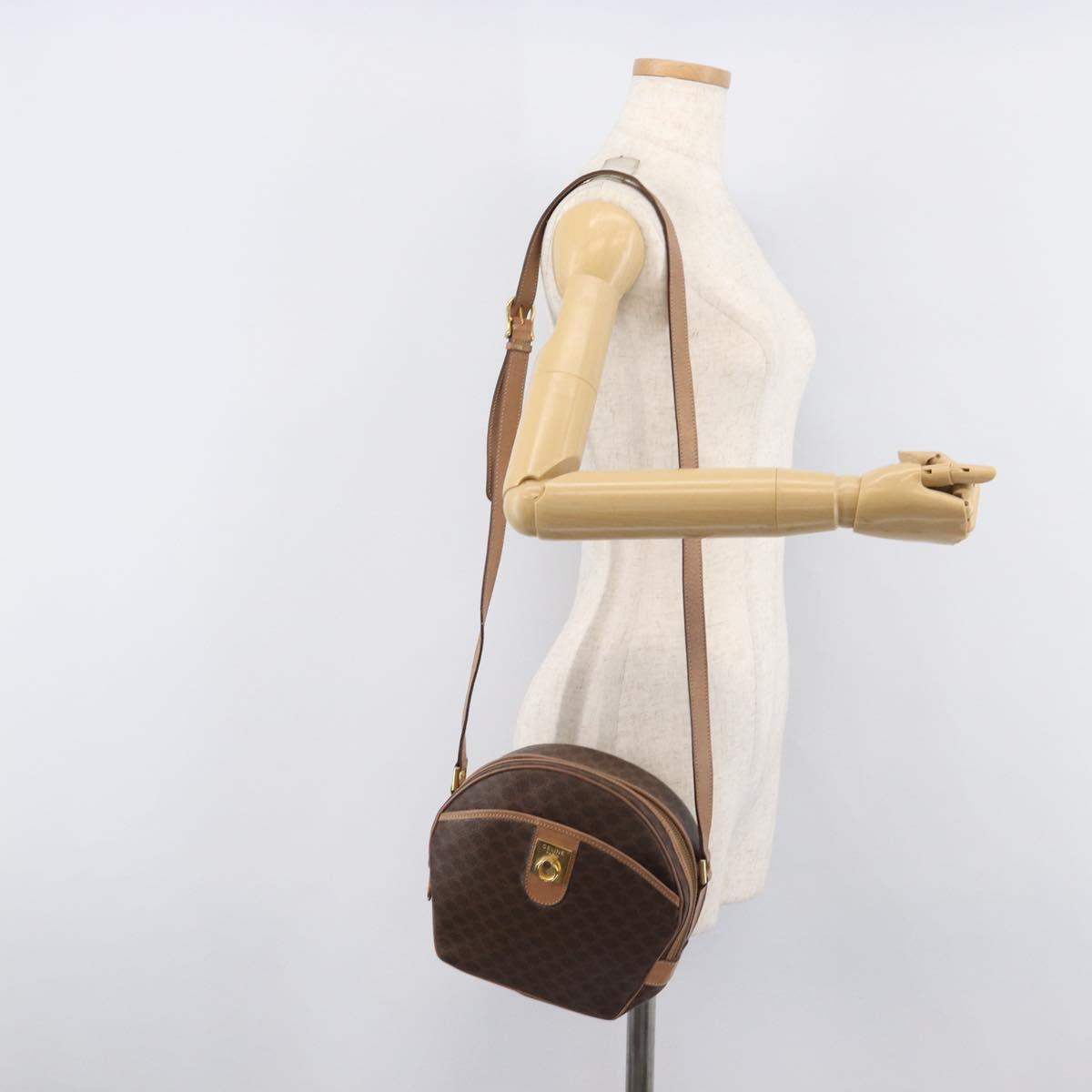 CELINE Macadam Shoulder Bag PVC Brown Gold Tone Auth ka6736A