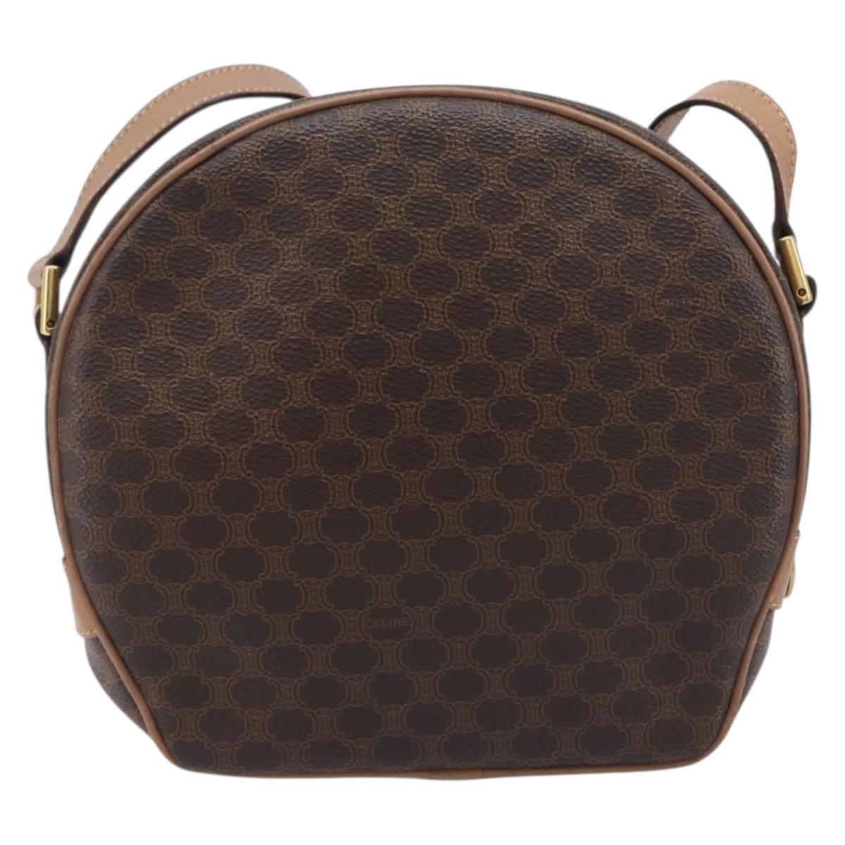 CELINE Macadam Shoulder Bag PVC Brown Gold Tone Auth ka6736A
