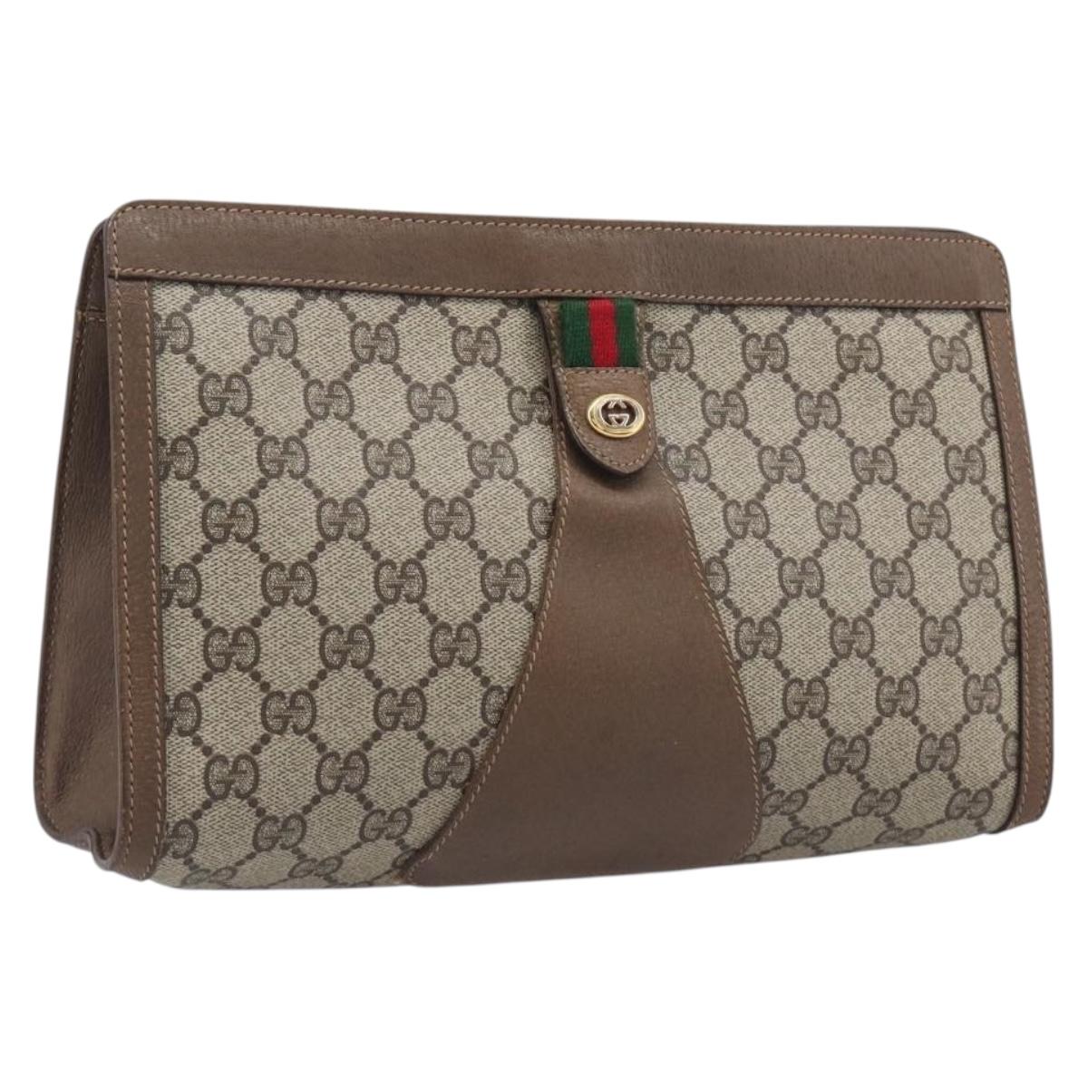 GUCCI GG Supreme Web Sherry Line Clutch Bag PVC Beige Gold 89 01 033 Auth ka6737