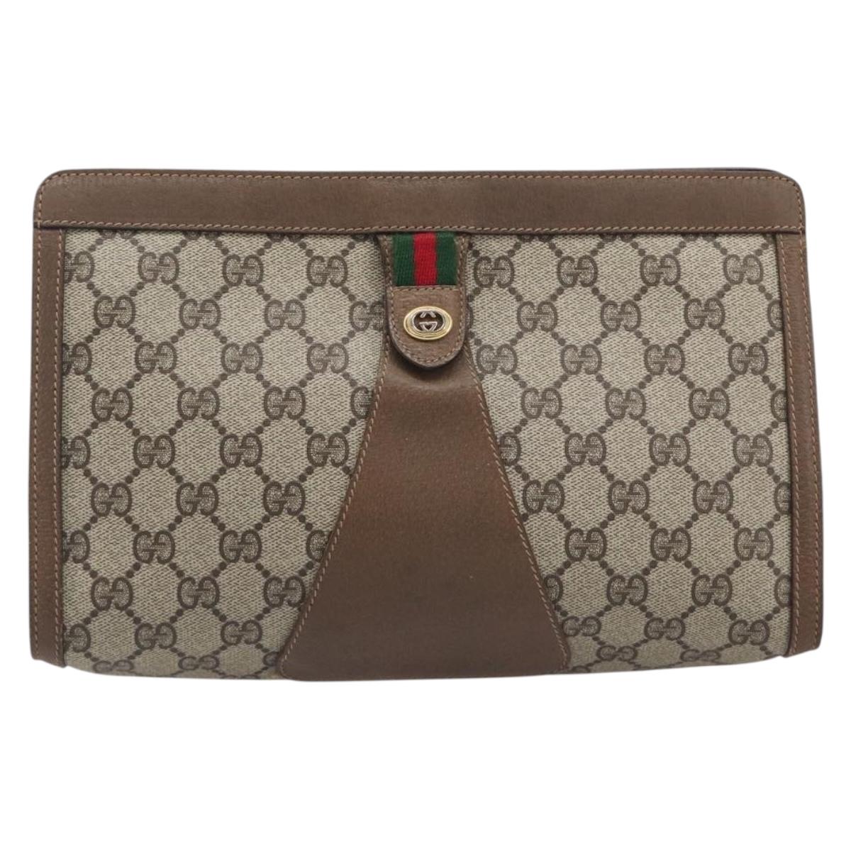 GUCCI GG Supreme Web Sherry Line Clutch Bag PVC Beige Gold 89 01 033 Auth ka6737