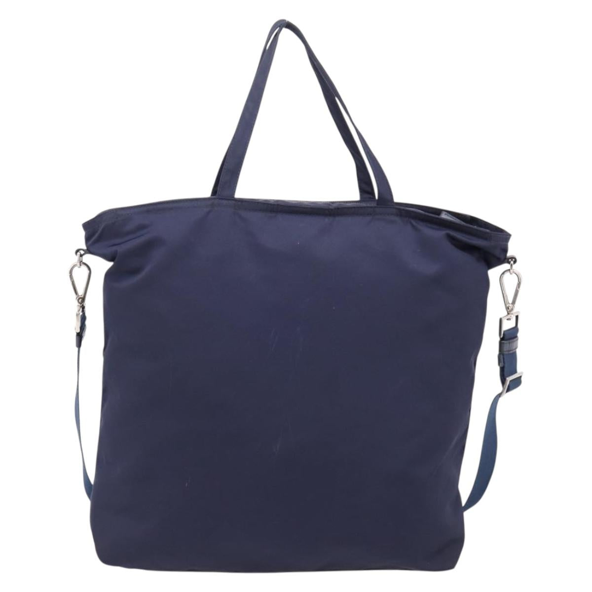 PRADA Tote Bag Nylon 2way Navy Silver Auth ka6740A