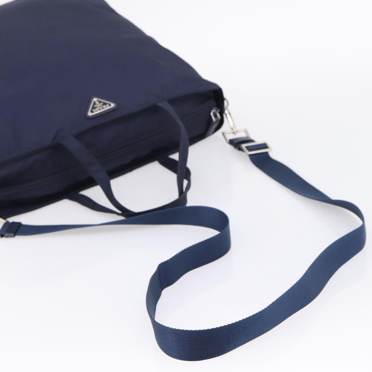 PRADA Tote Bag Nylon 2way Navy Silver Auth ka6740A