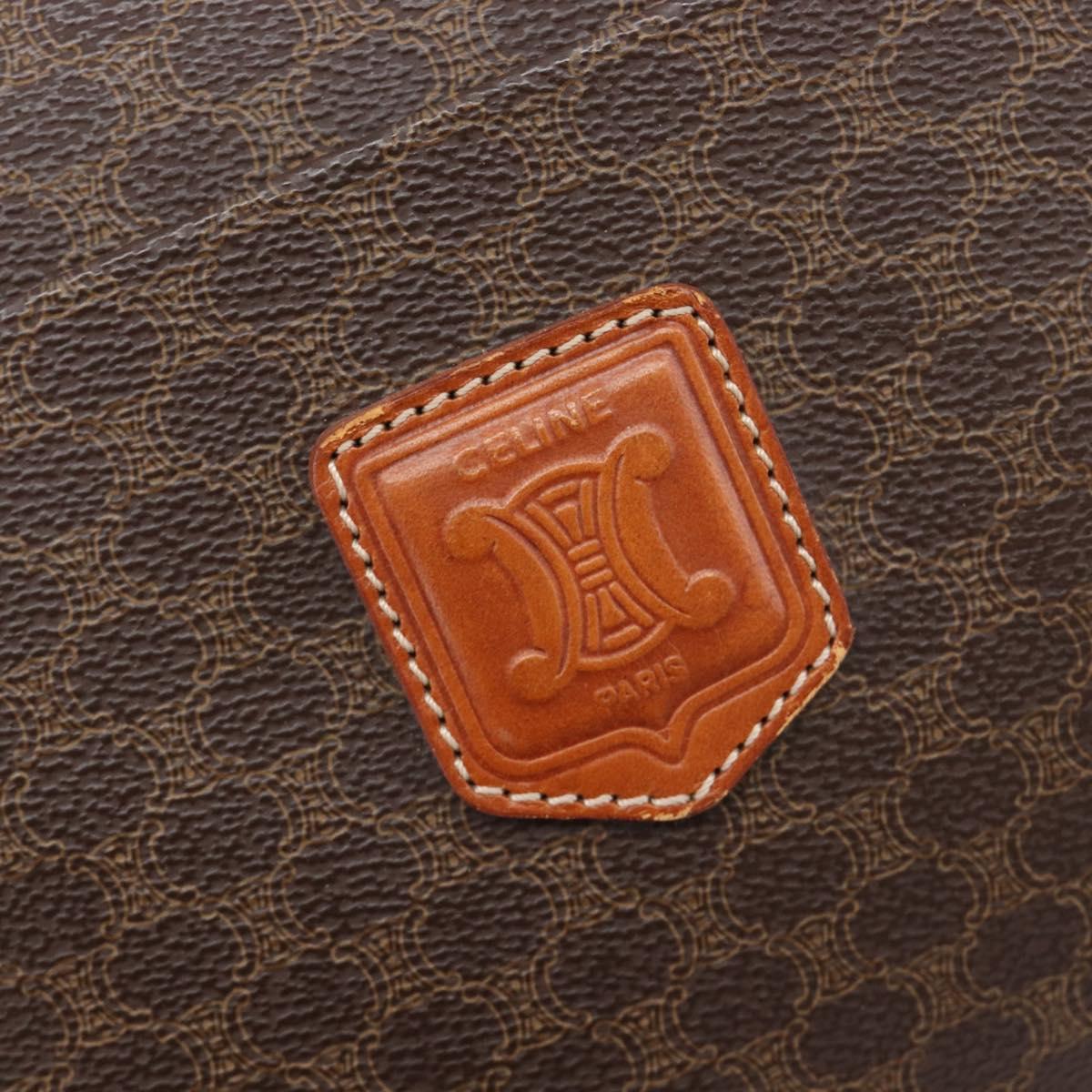 CELINE Macadam Shoulder Bag PVC Brown Gold Tone Auth ka6741