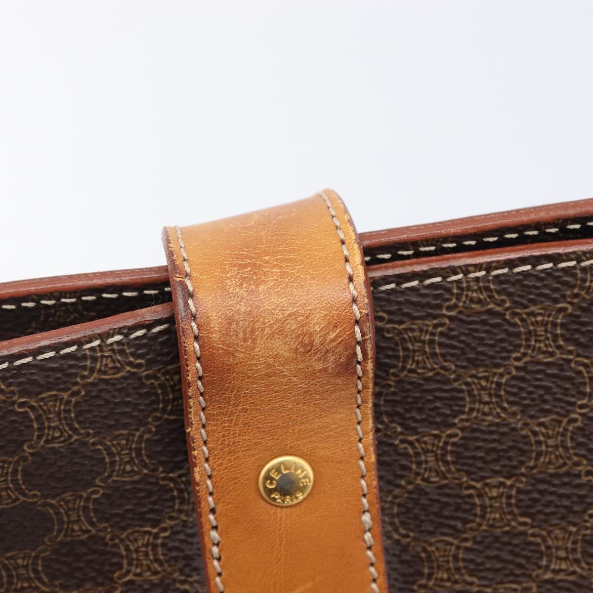 CELINE Macadam Shoulder Bag PVC Brown Gold Tone Auth ka6741