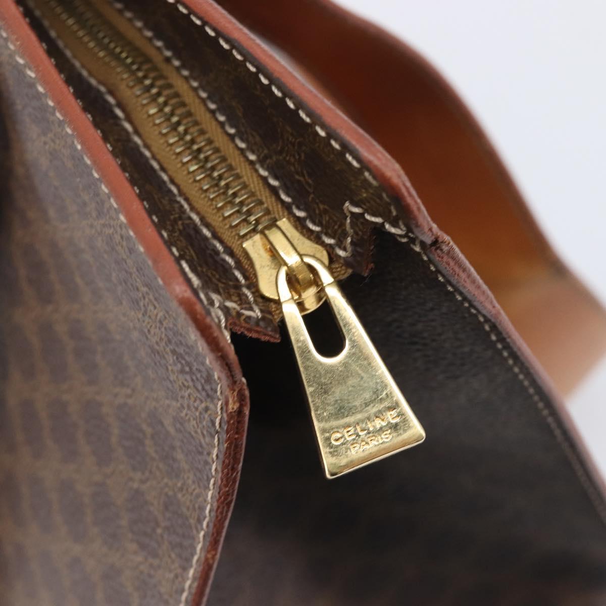 CELINE Macadam Shoulder Bag PVC Brown Gold Tone Auth ka6741