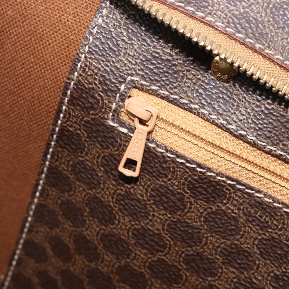CELINE Macadam Shoulder Bag PVC Brown Gold Tone Auth ka6741