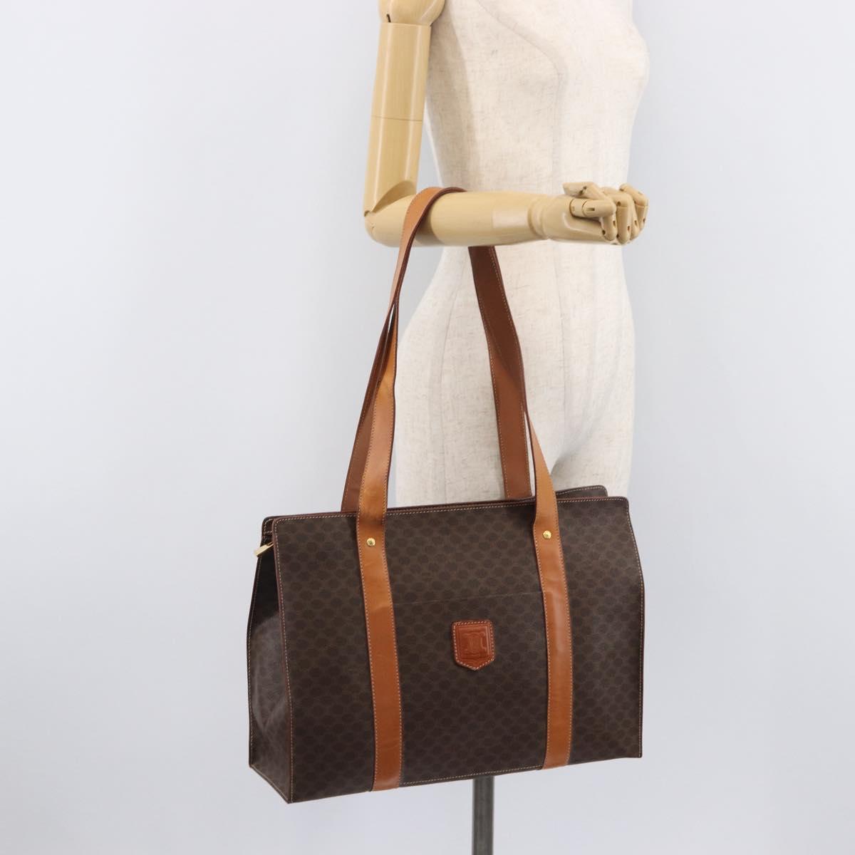 CELINE Macadam Shoulder Bag PVC Brown Gold Tone Auth ka6741